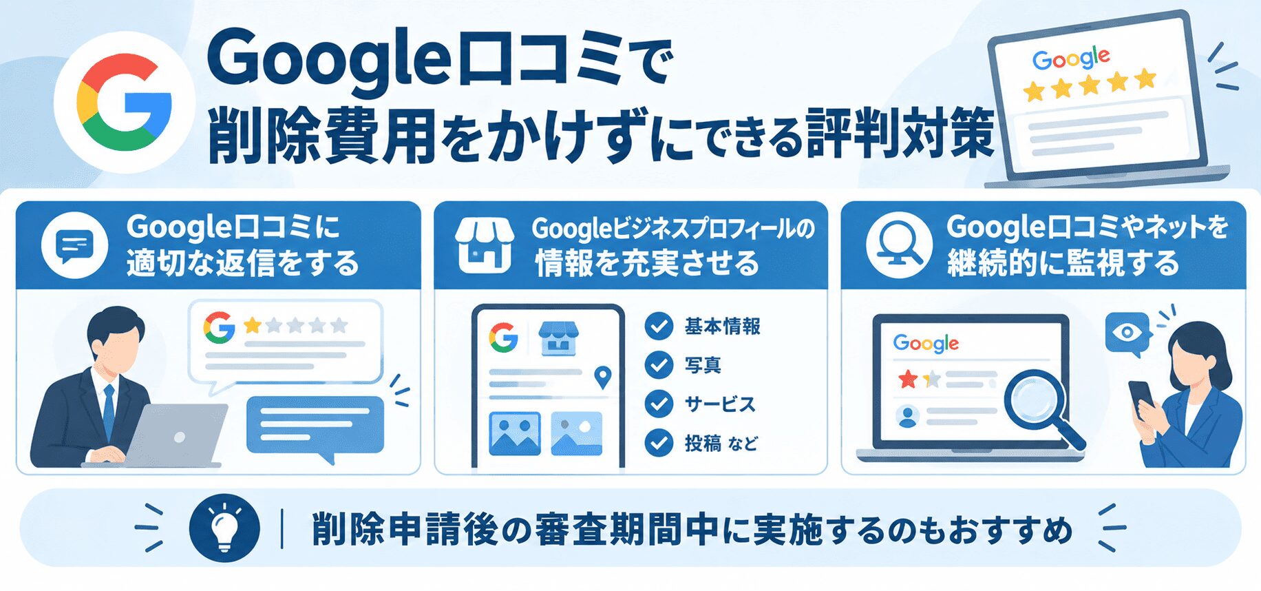 Google口コミで削除費用をかけずにできる評判対策