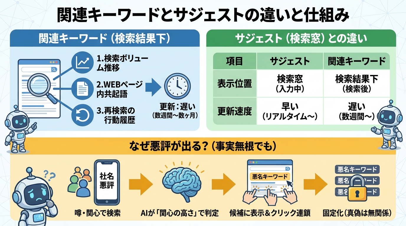 関連キーワードが表示される仕組みとサジェストとの違い