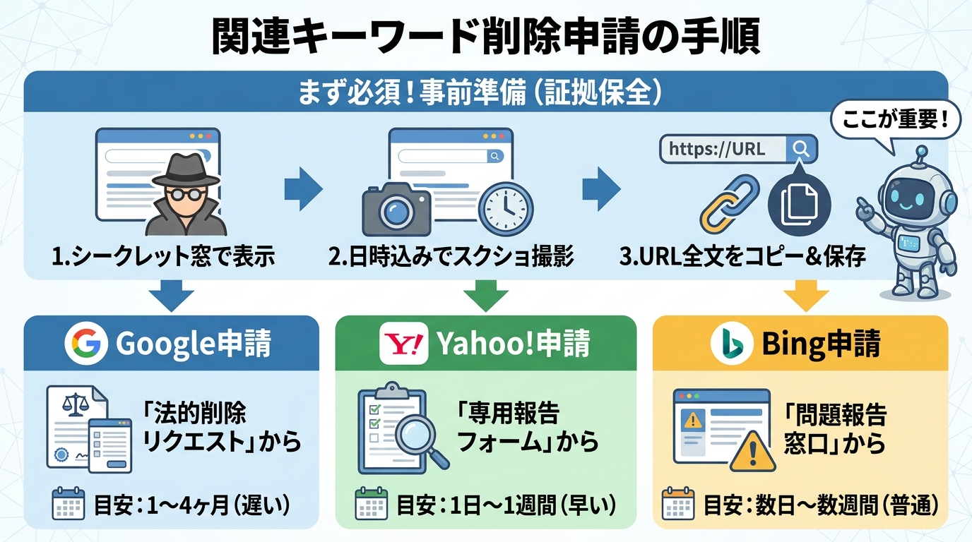 関連キーワードの削除方法！Google・Yahooの悪評・ネガティブを消す