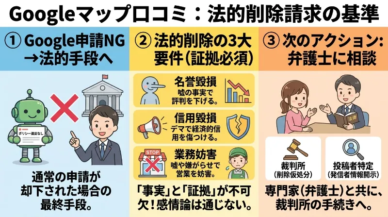 Googleマップの口コミを法的に削除請求する基準