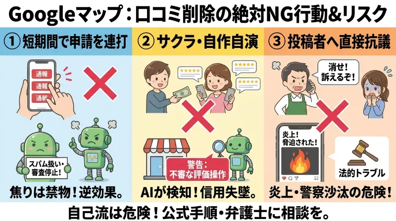 Googleマップの口コミ削除における注意点とリスク